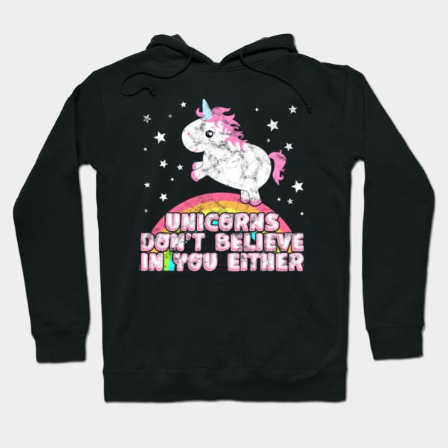 Cute Chubby Unicorn Funny Saying Gift Believer Hoodie by Nulian Sanchez